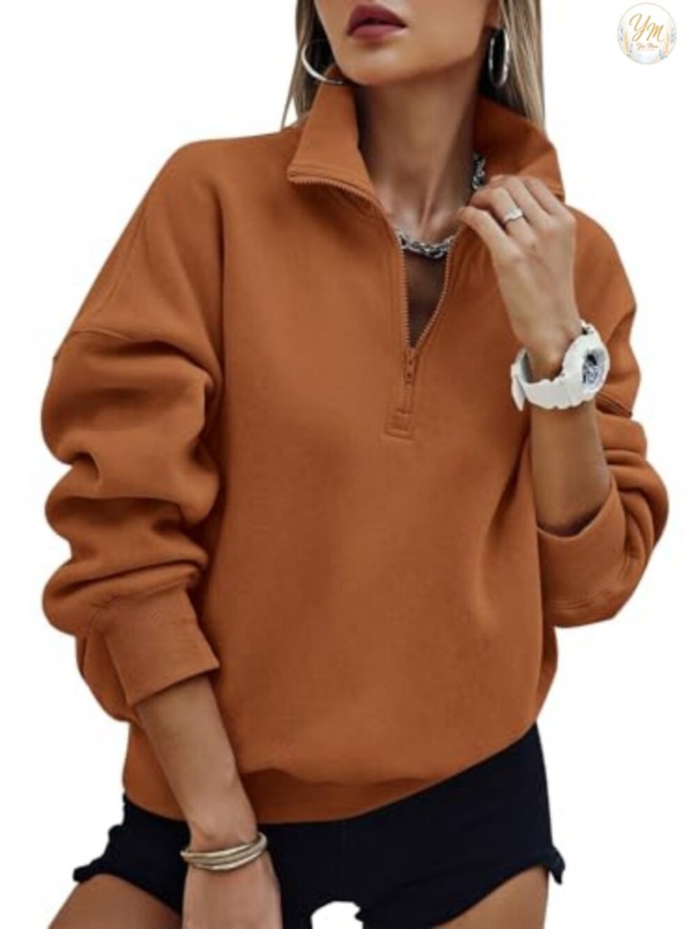 Womens Half Zip Oversized Fleece Sweatshirt Pullover Hoodie Long Sleeve